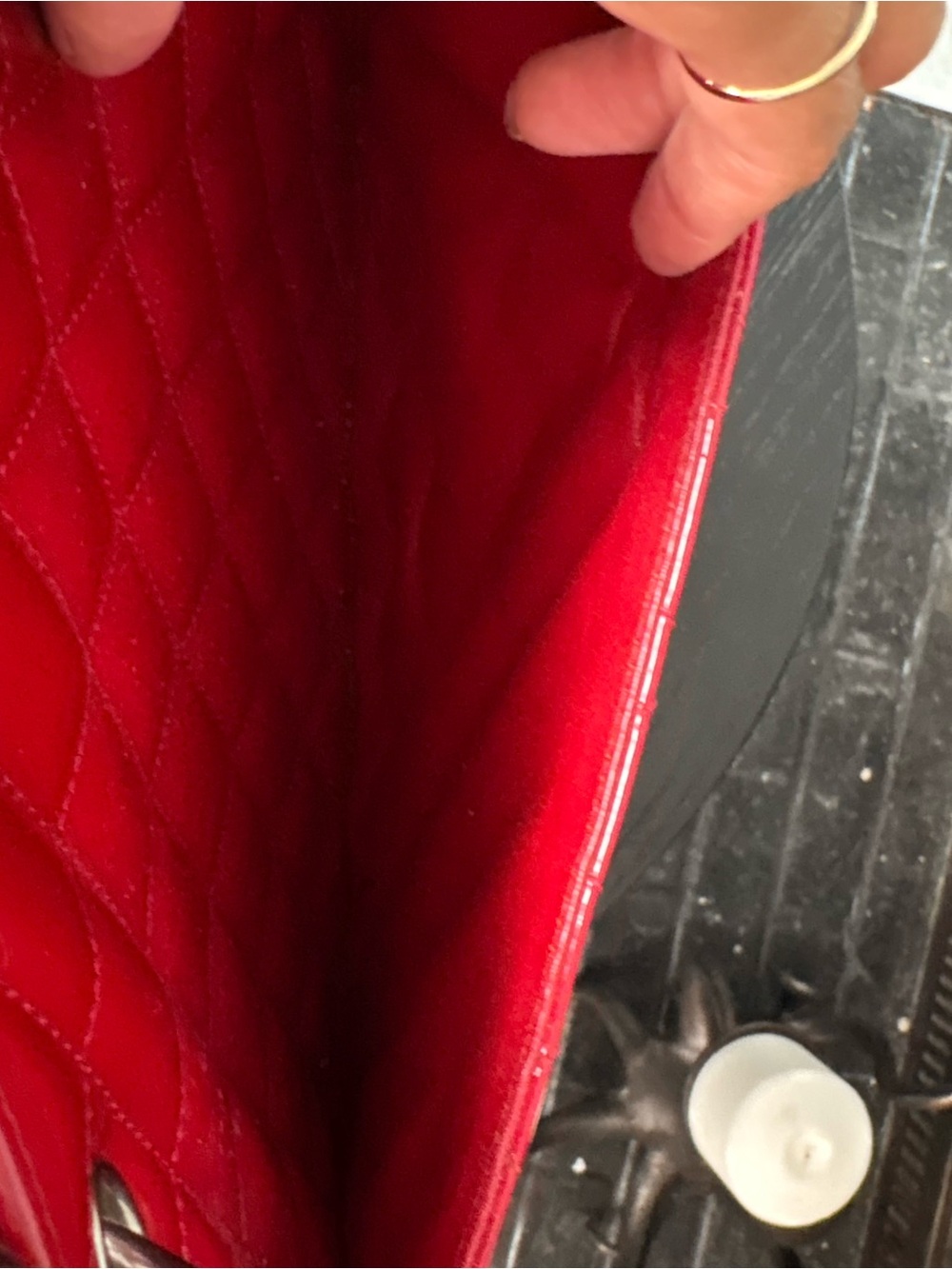CHANEL Red Quilted Patent Leather Grand Shopping Tote with Double-C Logo - Picture 12 of 15